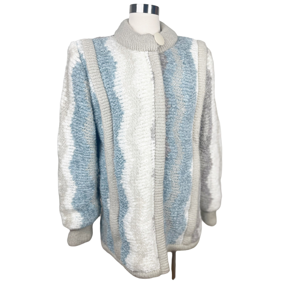 Retro 1980's Zip Up Boho Lined Plush Soft Zig Zag Knit Sweater Coat Jacket